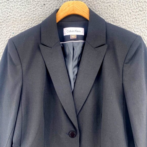 Calvin Klein Blazer Womens 4 Black Peak Lapel Button Up Pockets Office Career - Picture 2 of 9